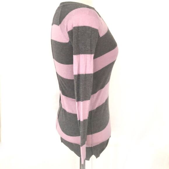AEO V-Neck Long Sleeve Gray Purple Striped Top XS - Picture 4 of 7